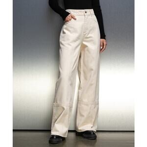 AERON Podium Beige Pants Ridged Cotton Wide Leg Jeans Pockets Womens 38